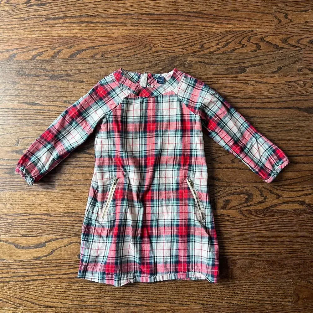 Baby Gap Toddler Girl's Lined 100% Cotton Holiday Plaid Zipper Dress Tunic -4